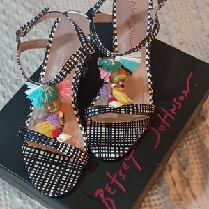 Betsey Johnson Multicolor Tassel Black and White Sandals